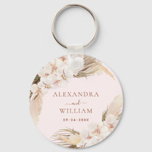 Boho Floral Pampas Grass Rustic Wedding Favor Keychain