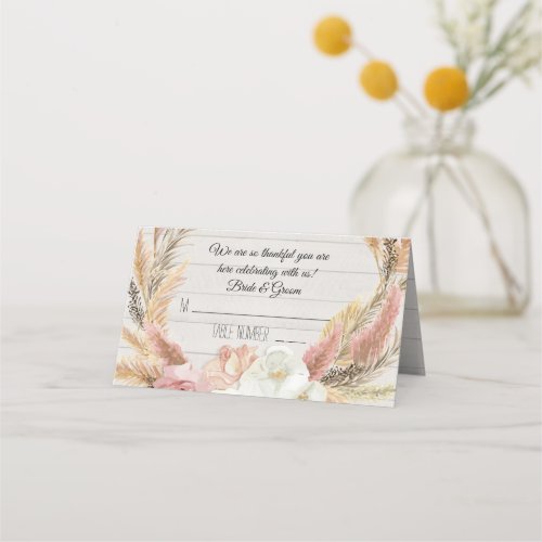 Boho Floral Pampas Grass Rustic Wood Place Cards