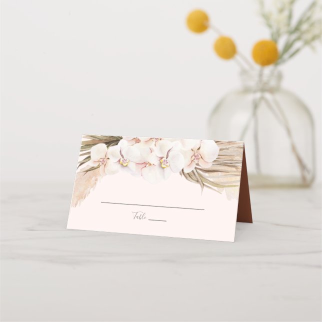 Boho Floral Pampas Grass Terracotta Wedding  Place Card (Front)