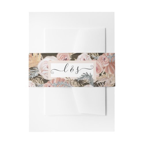 BOHO Floral Pampas Grass Watercolor Greenery Wood Invitation Belly Band