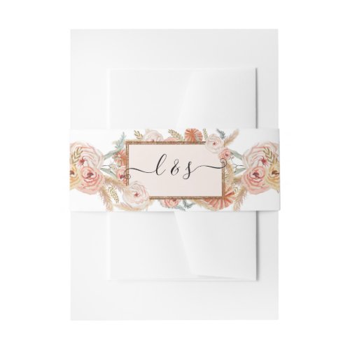 BOHO Floral Pampas Grass Watercolor Rose Gold Invitation Belly Band