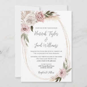 Boho Floral Pampas Grass Wedding Invitation
