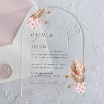 Boho Floral Pampas Grass wedding invitations