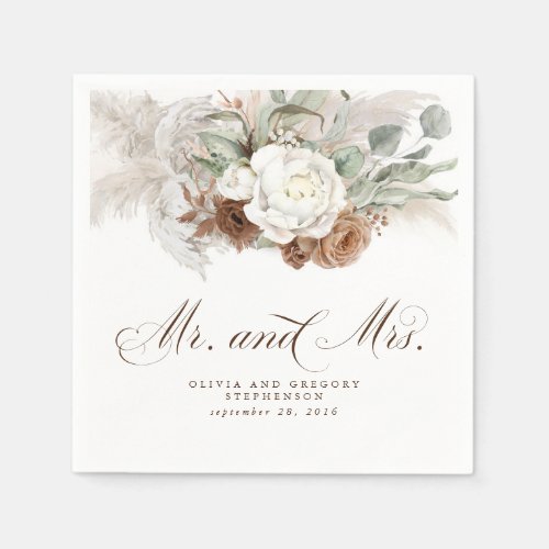 Boho Floral Pampas Grass Wedding Napkins