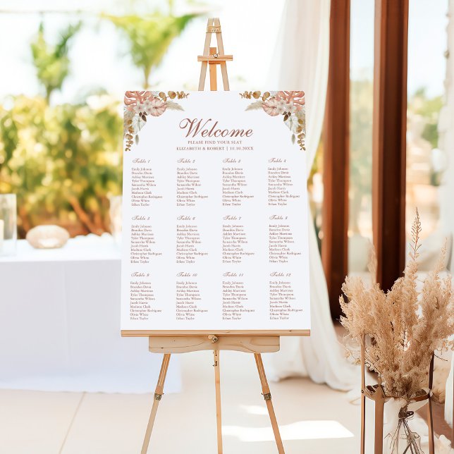 Boho Floral Pampas Grass Wedding Seating Chart Foam Board (Boho Floral Pampas Grass Wedding Seating Chart Foam Board)