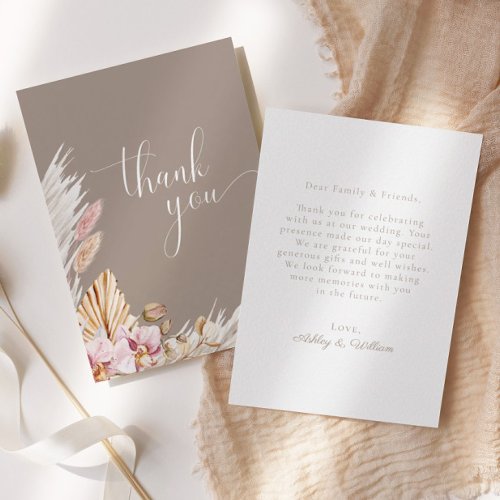 Boho Floral Pampas Grass  Wedding Thank You Card