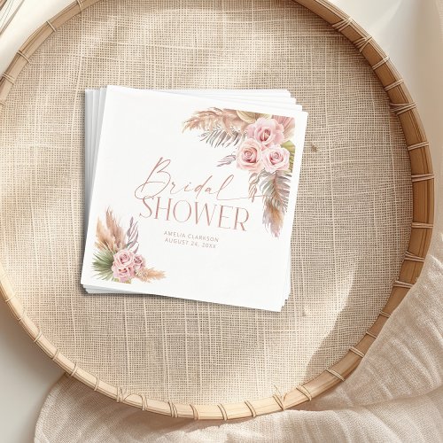 Boho Floral Pampas Rose Gold Napkins