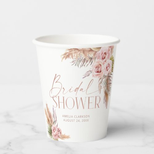 Boho Floral Pampas Rose Gold Paper Cups