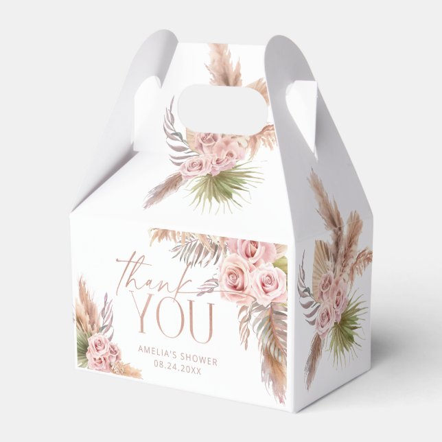 Boho Floral Pampas Rose Gold Thank You Favor Box (Front Side)