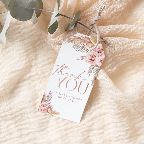 Boho Floral Pampas Rose Gold Thank You Gift Tags