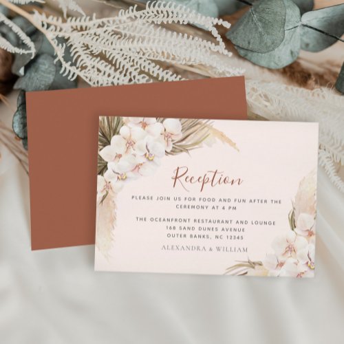 Boho Floral Pampas Terracotta Wedding Reception Enclosure Card