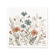 Boho floral paper party napkin, wildflowers