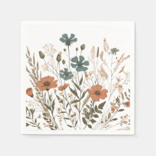 Boho floral paper party napkin, wildflowers napkins