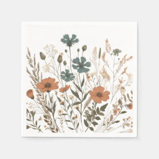 Boho floral paper party napkin, wildflowers napkins