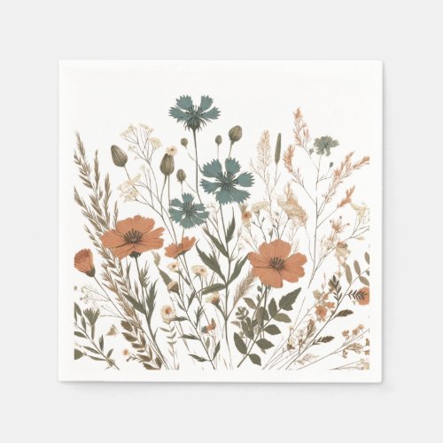 Boho floral paper party napkin, wildflowers napkins