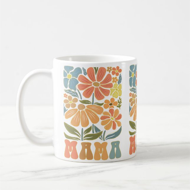 Boho Floral Pastel MAMA Gift Coffee Mug (Left)