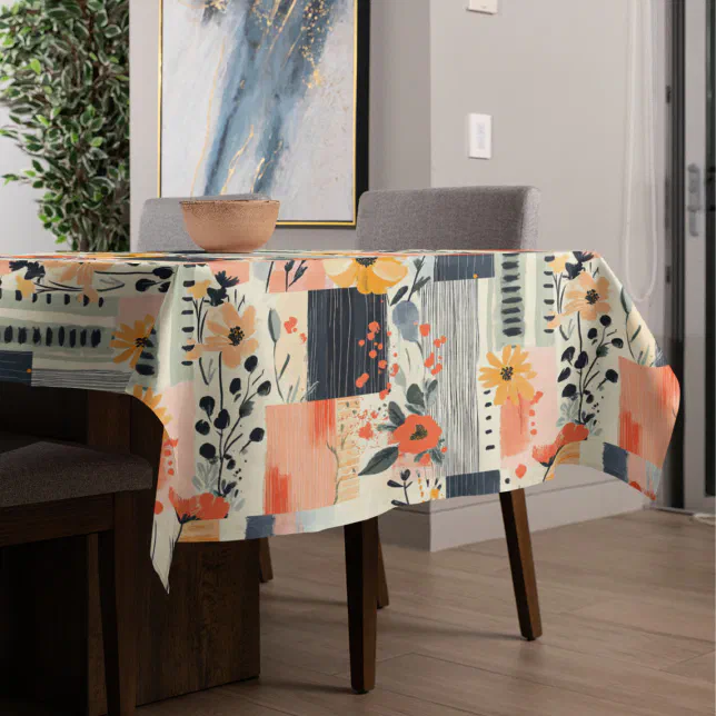 Boho Floral Patchwork Kitchen Tablecloth