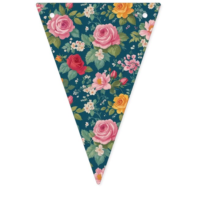 Boho Floral Patchwork Multi Flower Pattern Bunting Flags (Tenth Flag)