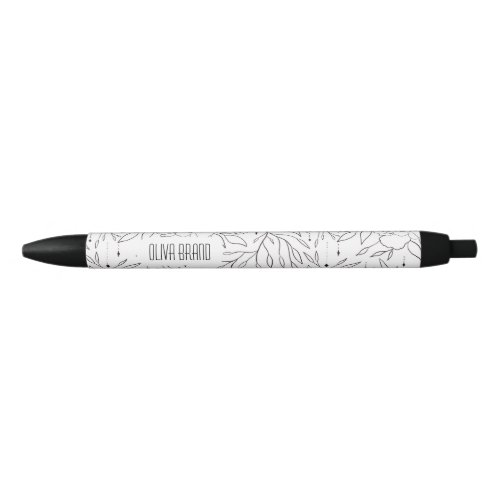 Boho Floral Pattern Black and White  Black Ink Pen