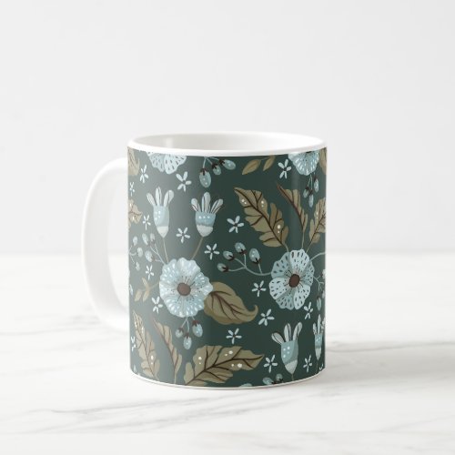 Boho Floral Pattern Blue Coffee Mug