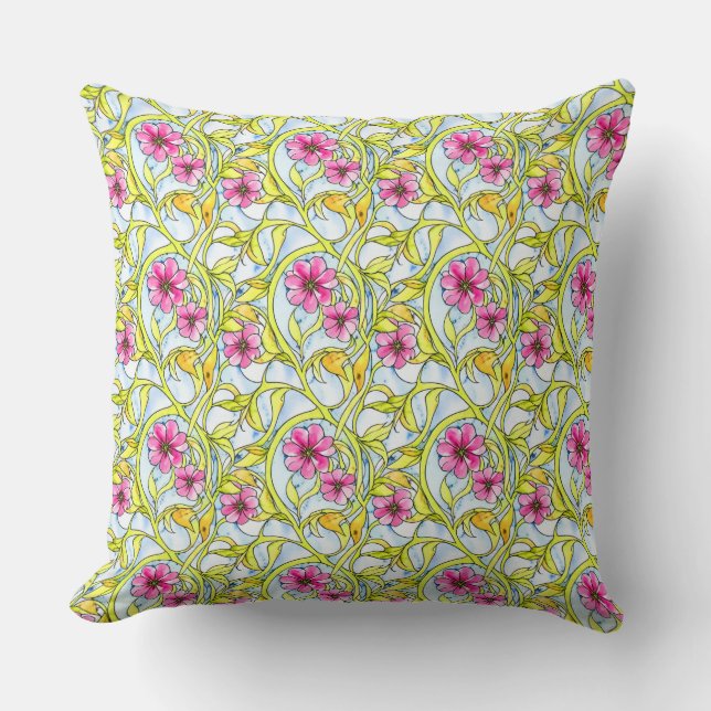 Boho Floral Pattern Chic Bohemian Watercolor Throw Pillow (Front)
