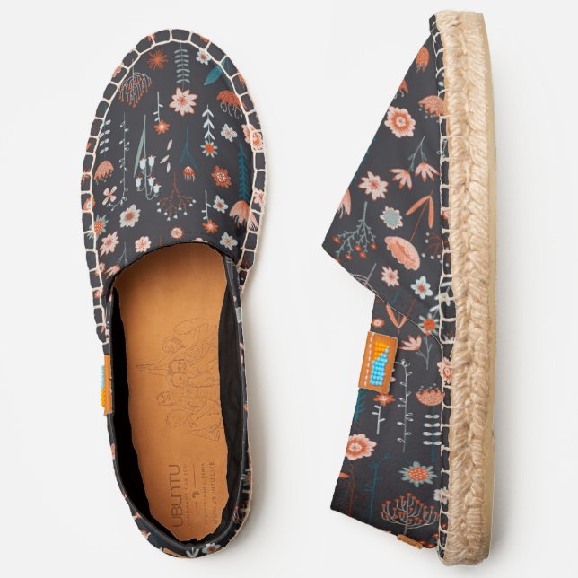 Boho Floral Pattern Dark Espadrilles (Side)