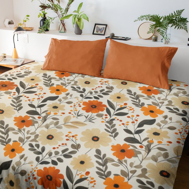 Boho Floral Pattern in Warm Terracotta Tones Duvet Cover (Creator Uploaded)