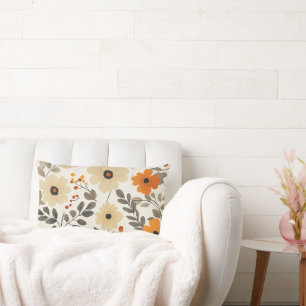 Boho Floral Pattern in Warm Terracotta Tones Lumbar Pillow