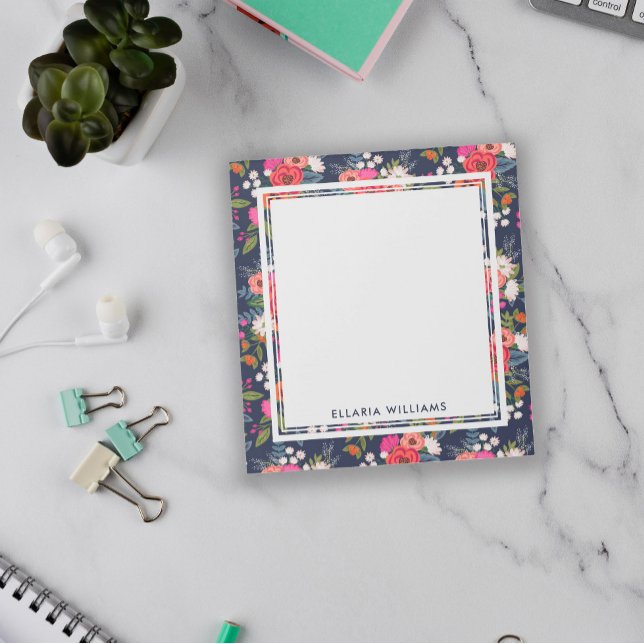 Boho Floral Pattern  - Navy Blue - Name Notepad (Creator Uploaded)