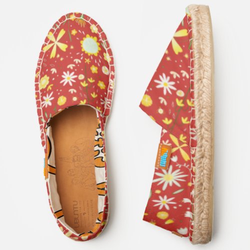 Boho Floral Pattern Red Yellow Espadrilles