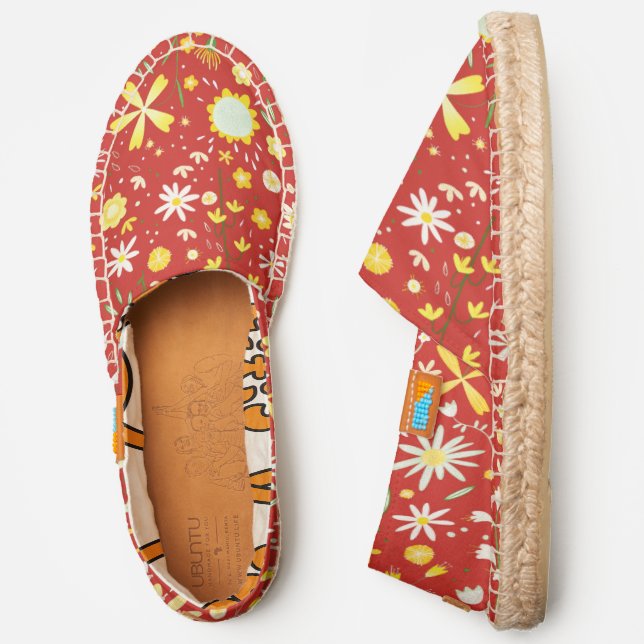 Boho Floral Pattern Red Yellow Espadrilles (Side)