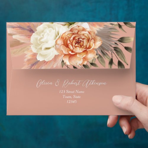 Boho Floral Peach Wedding Envelope