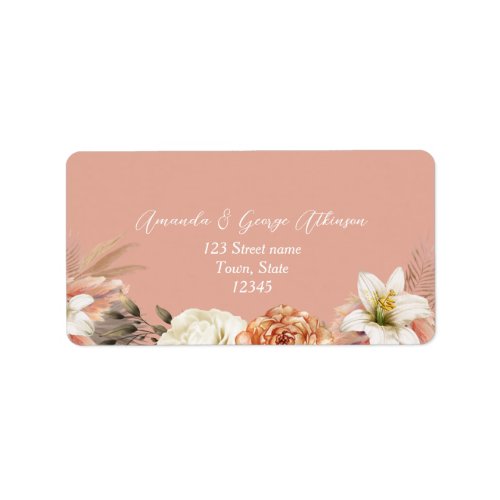 Boho Floral Peach Wedding Return Address Label