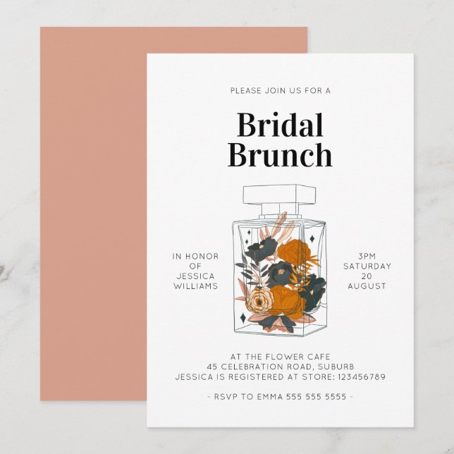 Boho Floral Perfume Bridal Brunch Pink Shower Invitation (Front/Back)