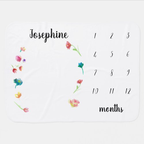 Boho floral Personalized Baby Monthly Milestone Baby Blanket