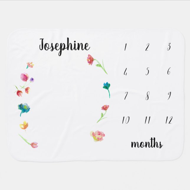 Boho floral Personalized Baby Monthly Milestone Baby Blanket (Horizontal)