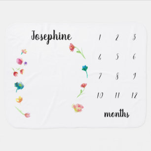 Boho floral Personalized Baby Monthly Milestone Blanket