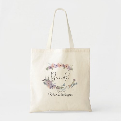 Boho Floral Personalized Bride Future Mrs Tote Bag