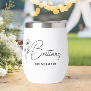 Boho Floral Personalized Bridesmaid Thermal Wine Tumbler