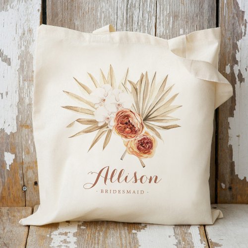 Boho floral Personalized Bridesmaid Tote Bag