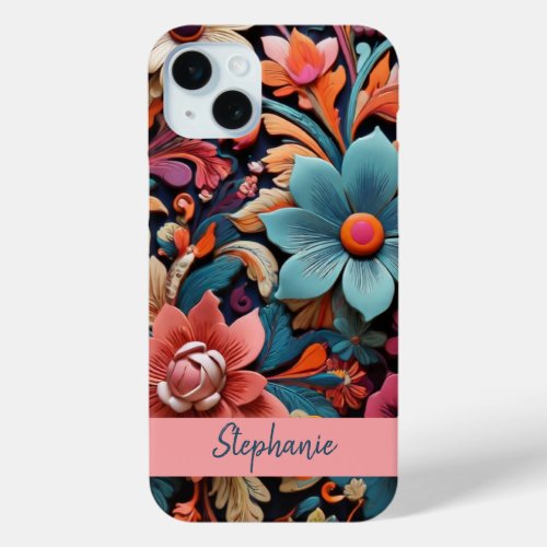 Boho Floral Personalized Flower iPhone 15 Plus Case