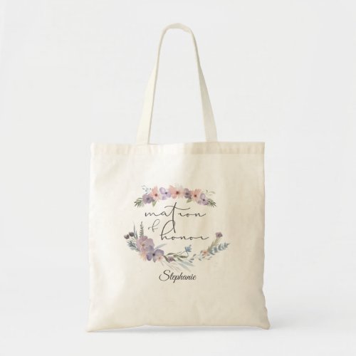 Boho Floral Personalized Matron of Honor Tote Bag
