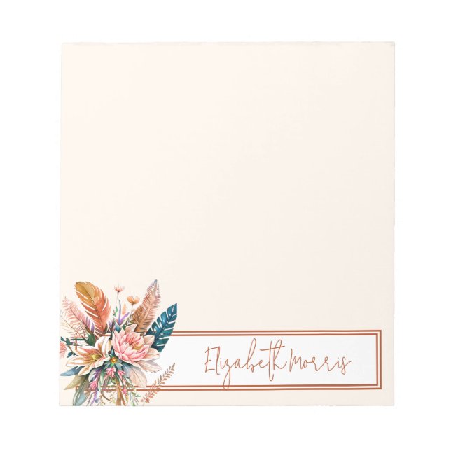 Boho floral personalized notepad (Front)
