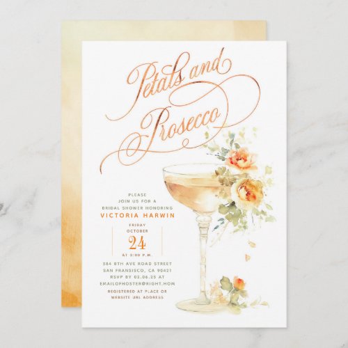 Boho Floral Petals and Prosecco Bridal Shower Invitation