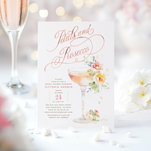 Boho Floral Petals and Prosecco Bridal Shower Invitation