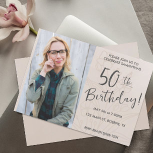Boho Floral Photo 50th Birthday Invitation