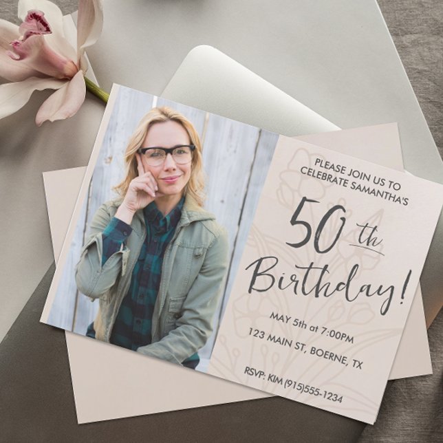 Boho Floral Photo 50th Birthday Invitation (50th Birthday Photo Invitation)