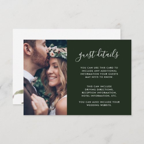 Boho Floral Photo Green Wedding Guest Details Enclosure Card