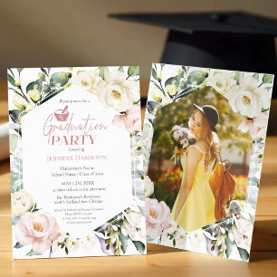 Boho Floral Photo Pharmacy School Graduation Party Invitation