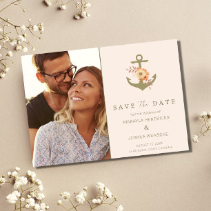 Boho Floral Photo Wedding Save the Date Announcement